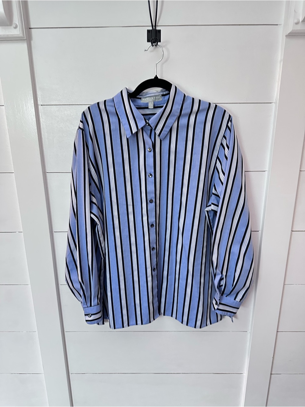 Foxcroft 16W blue stripe classic wrinkle free long sleeve button down blouse - Picture 2 of 14